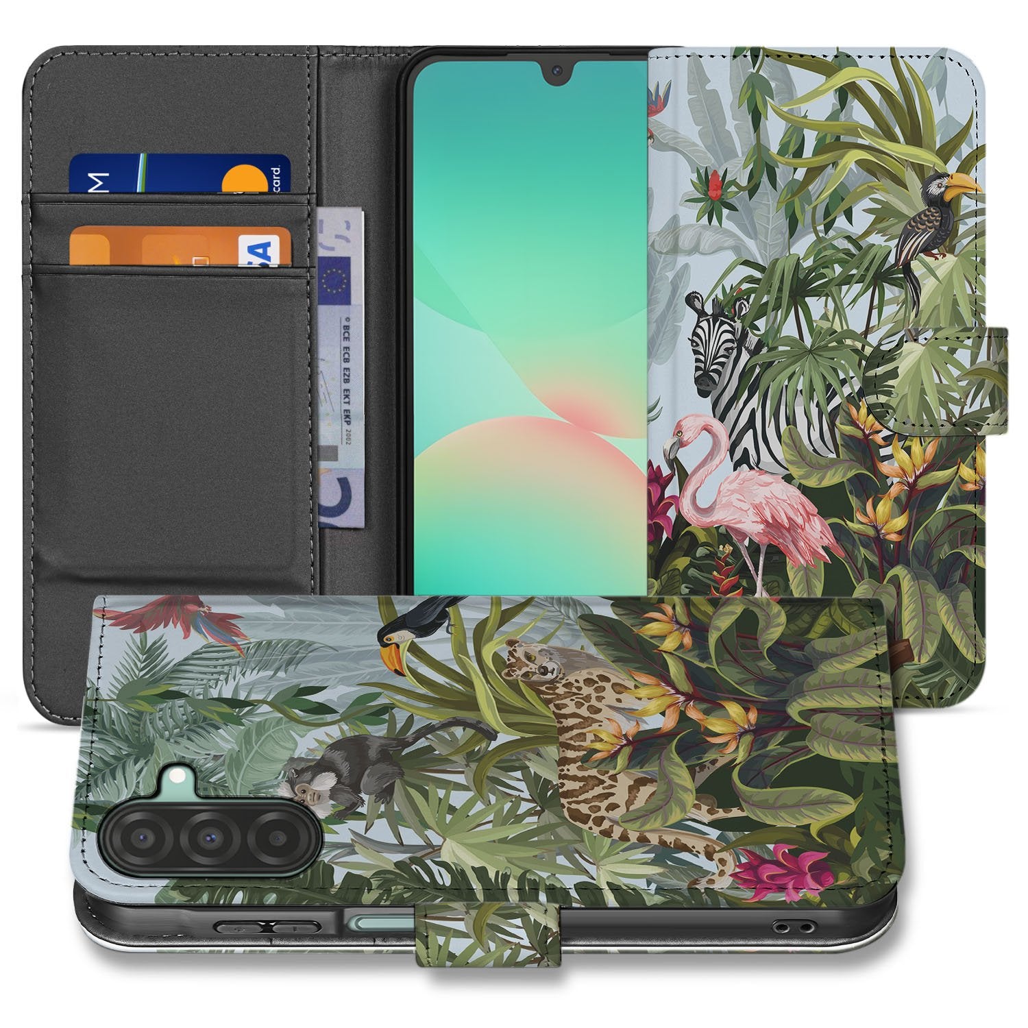 Samsung Galaxy A17 Hoesje Met Pasjes Jungle Design PU-Leer