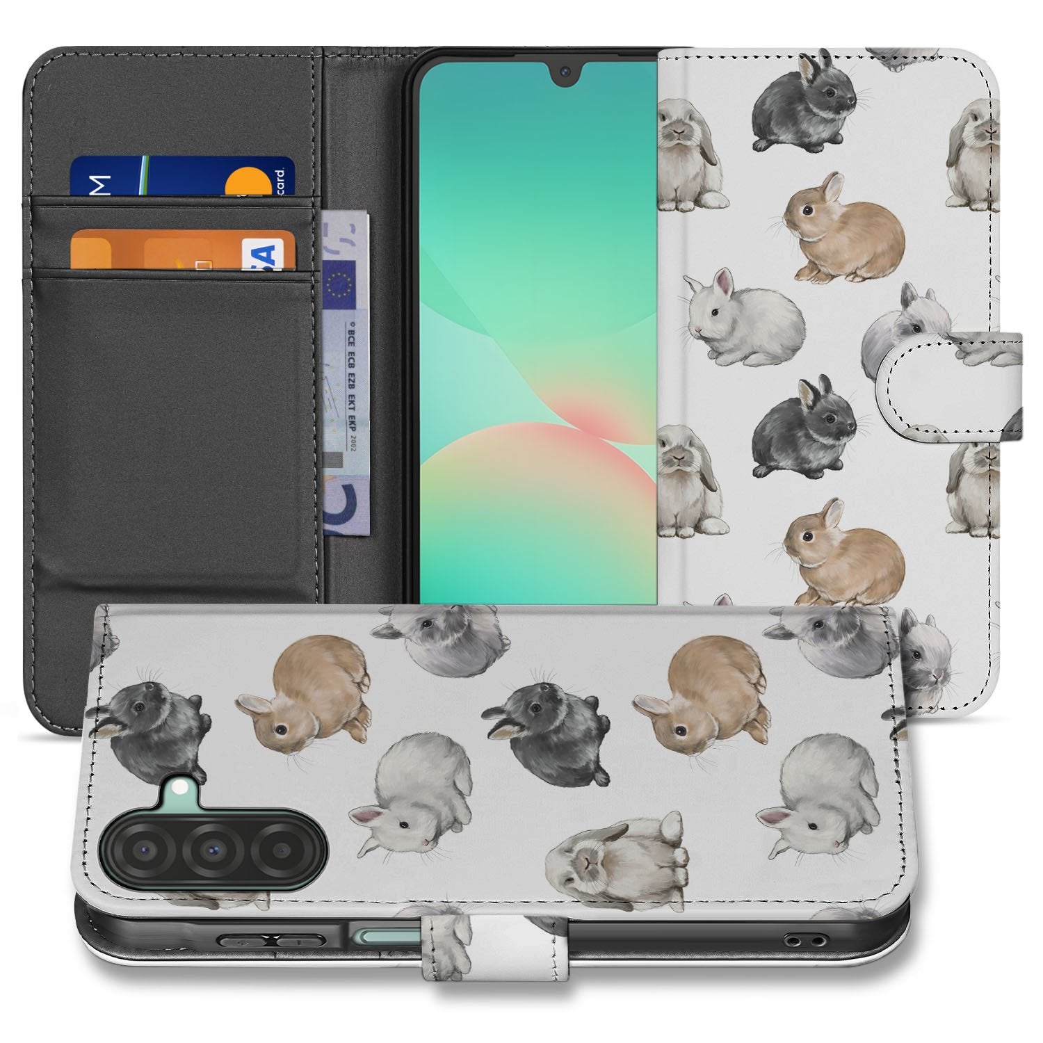 Telefoonhoesje Met Pasjes Voor Samsung Galaxy A17 PU Leer Konijntjes