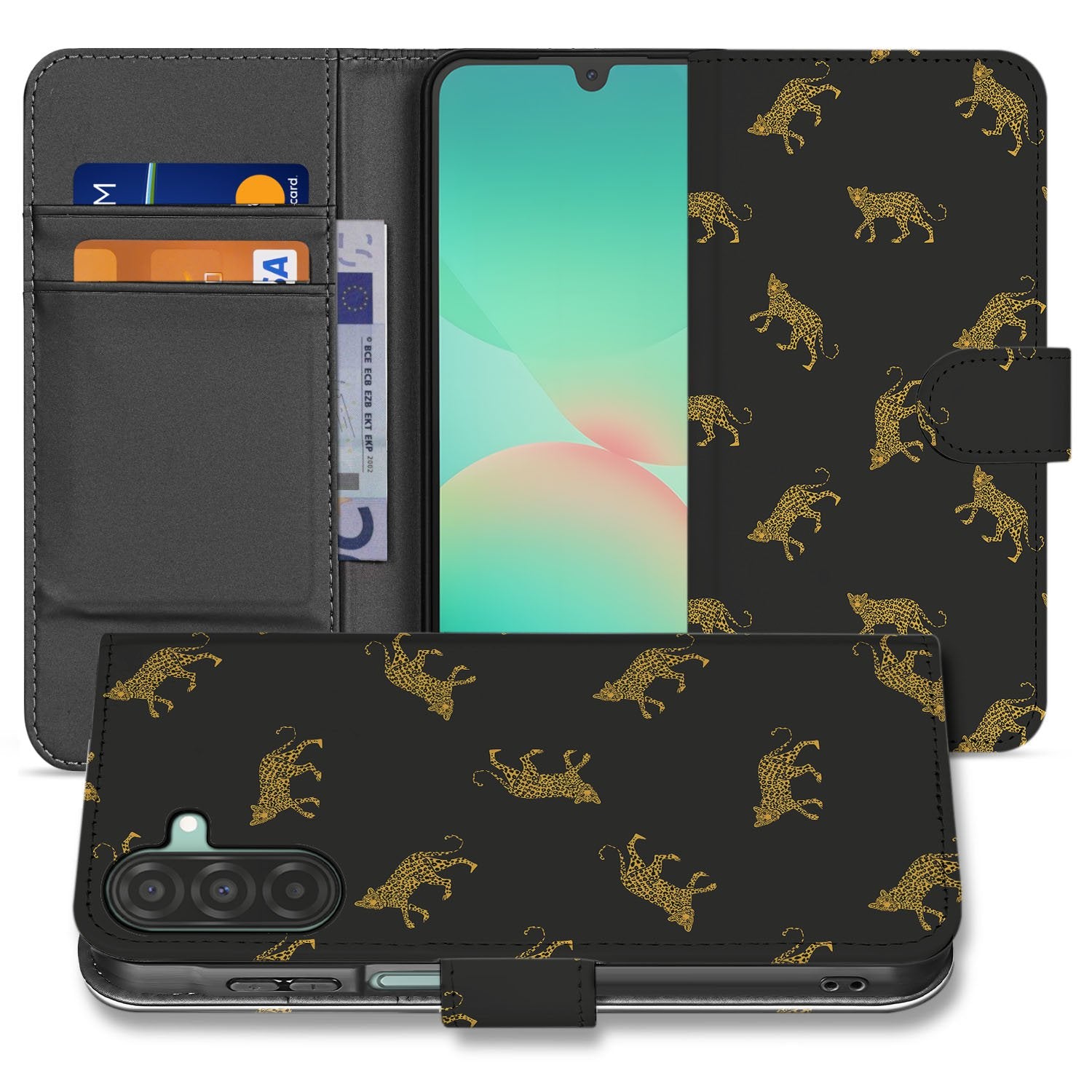 Telefoonhoesje Met Pasjes Samsung Galaxy A17 Luipaardprint PU Leer