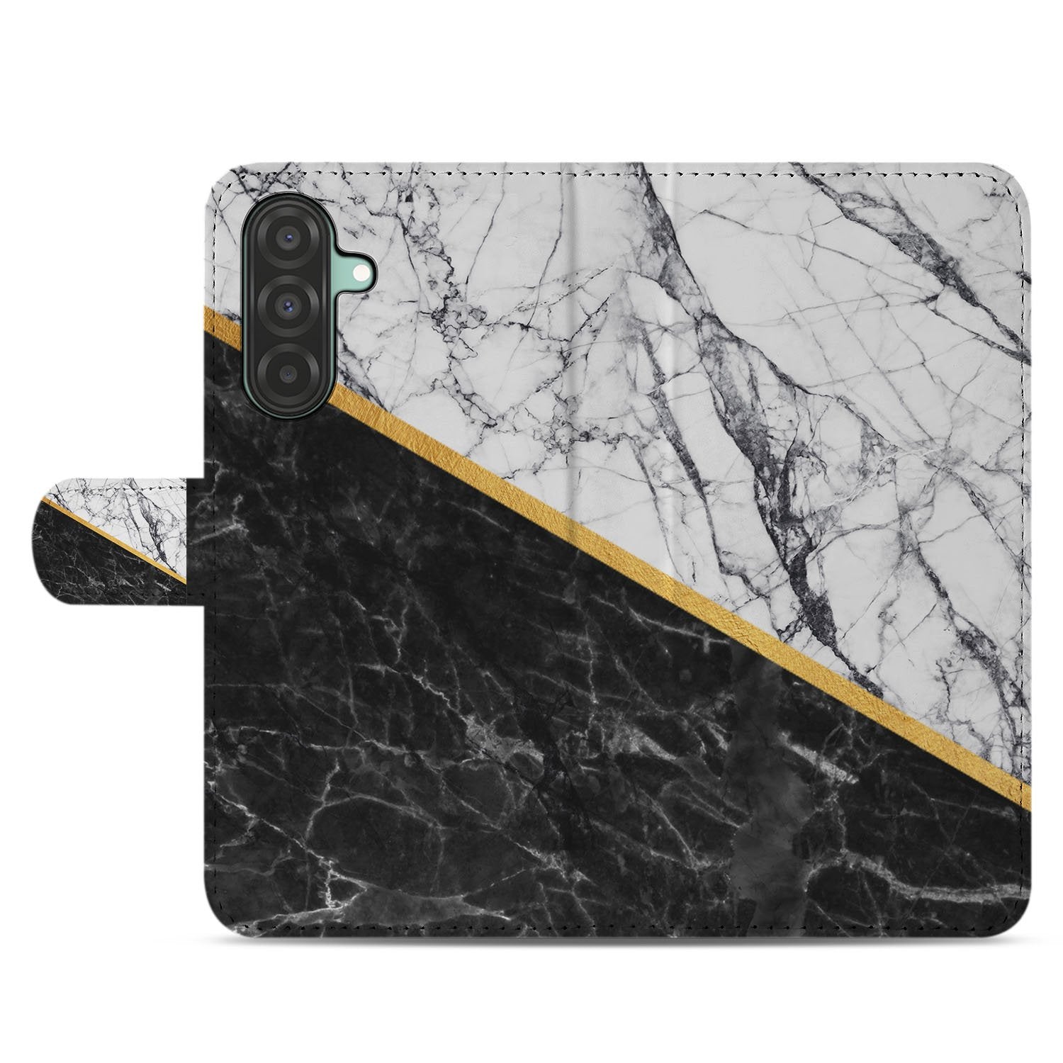 Samsung Galaxy A17 Bookcase Marmer Wit Zwart Gouden Lijn