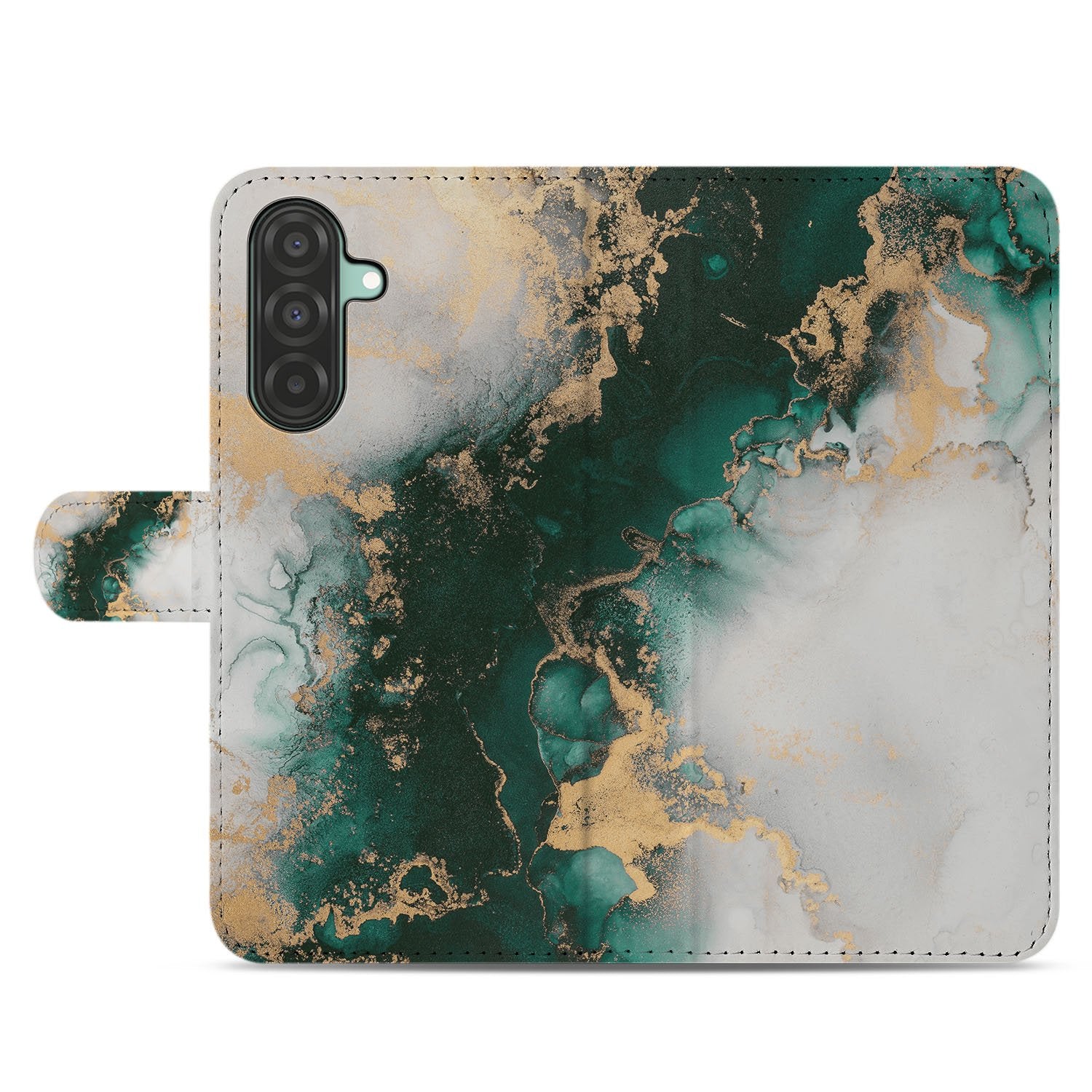 Bookcase Hoes Samsung Galaxy A17 Marmer Groen PU Leer 3 Pasjes