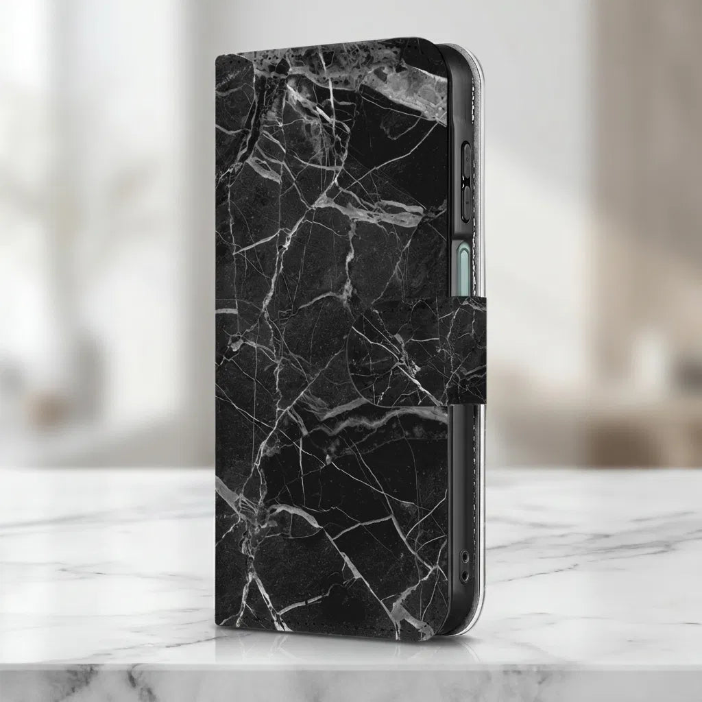 Samsung Galaxy A17 Bookcase Zwart Marmer Met Pasjesvak Luxe