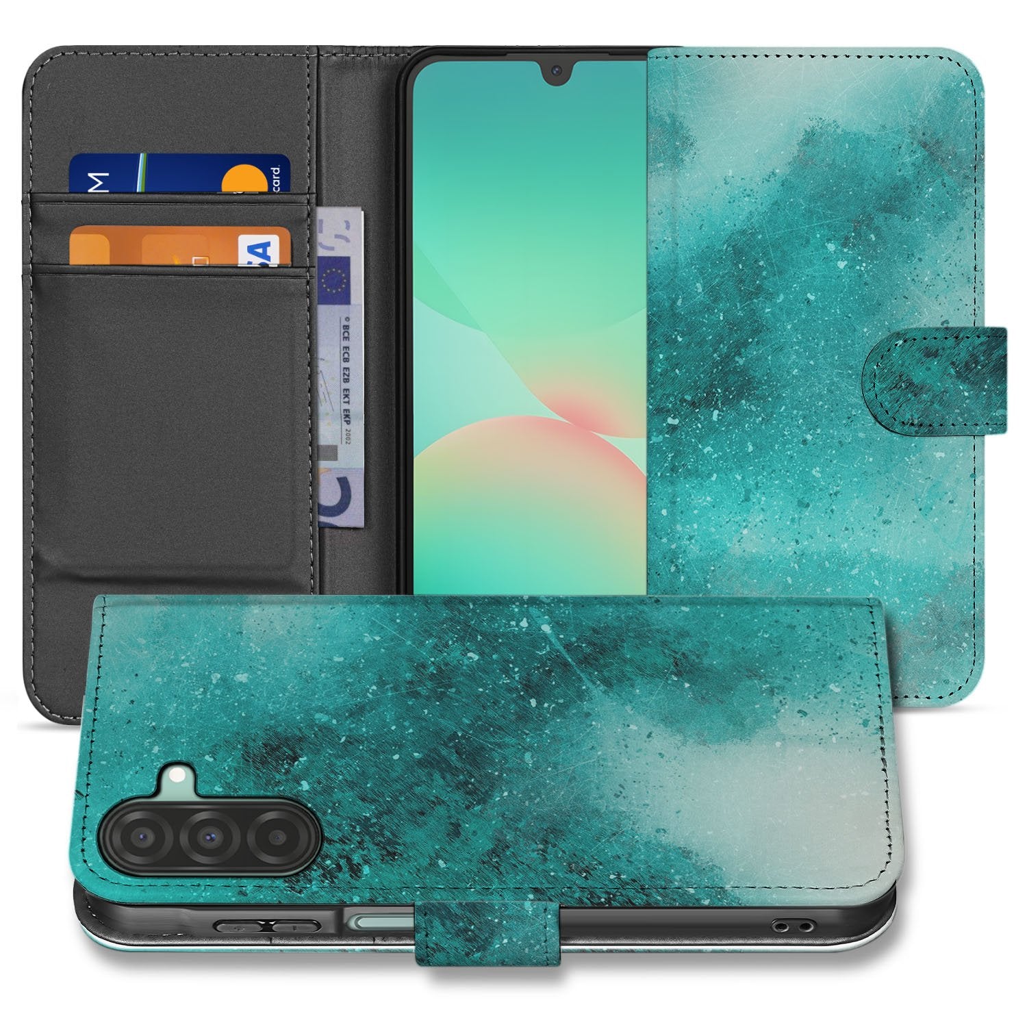 Samsung Galaxy A17 Bookcase Hoesje Painting Blue Met 3 Pasjes