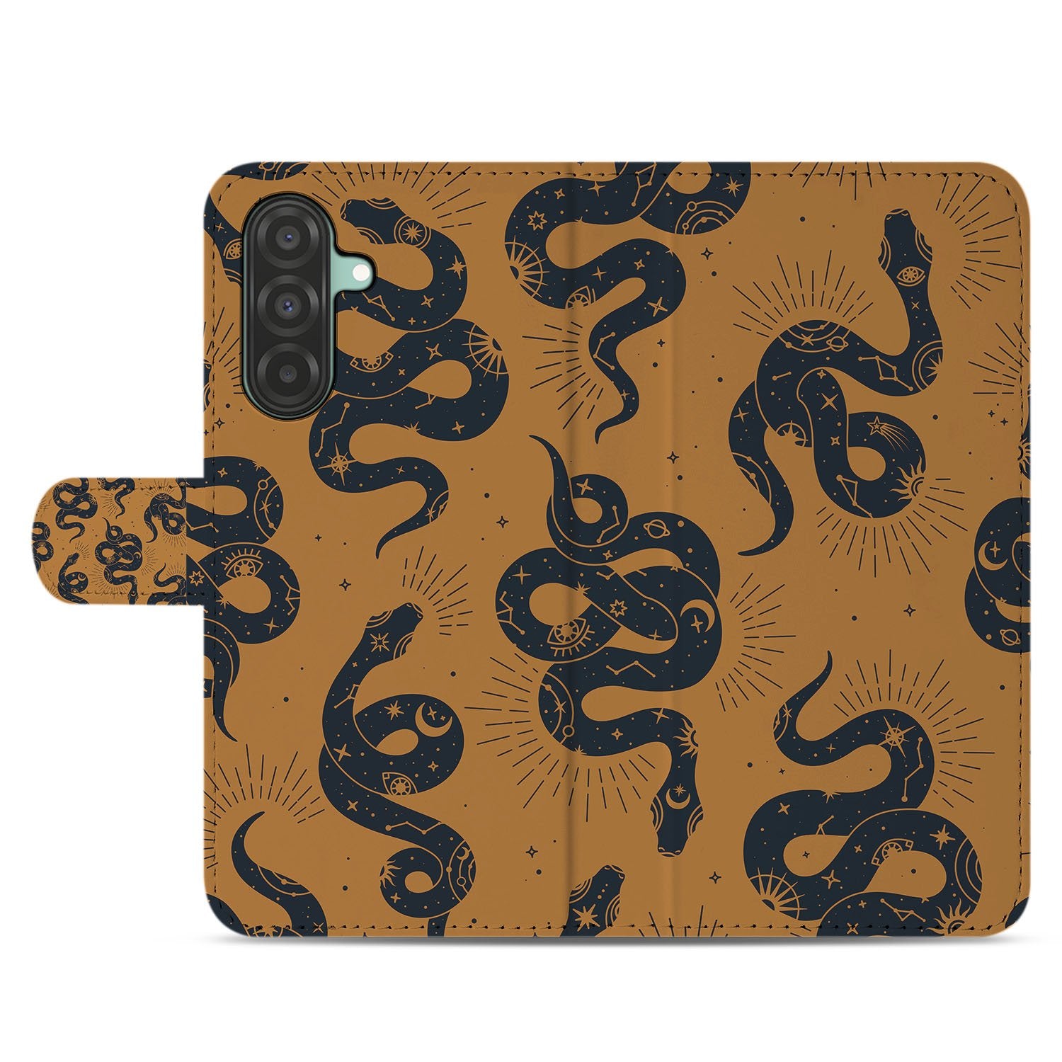 Telefoonhoesje Met Pasjes Samsung Galaxy A17 Slangen Design PU Leder 3 Pasjes