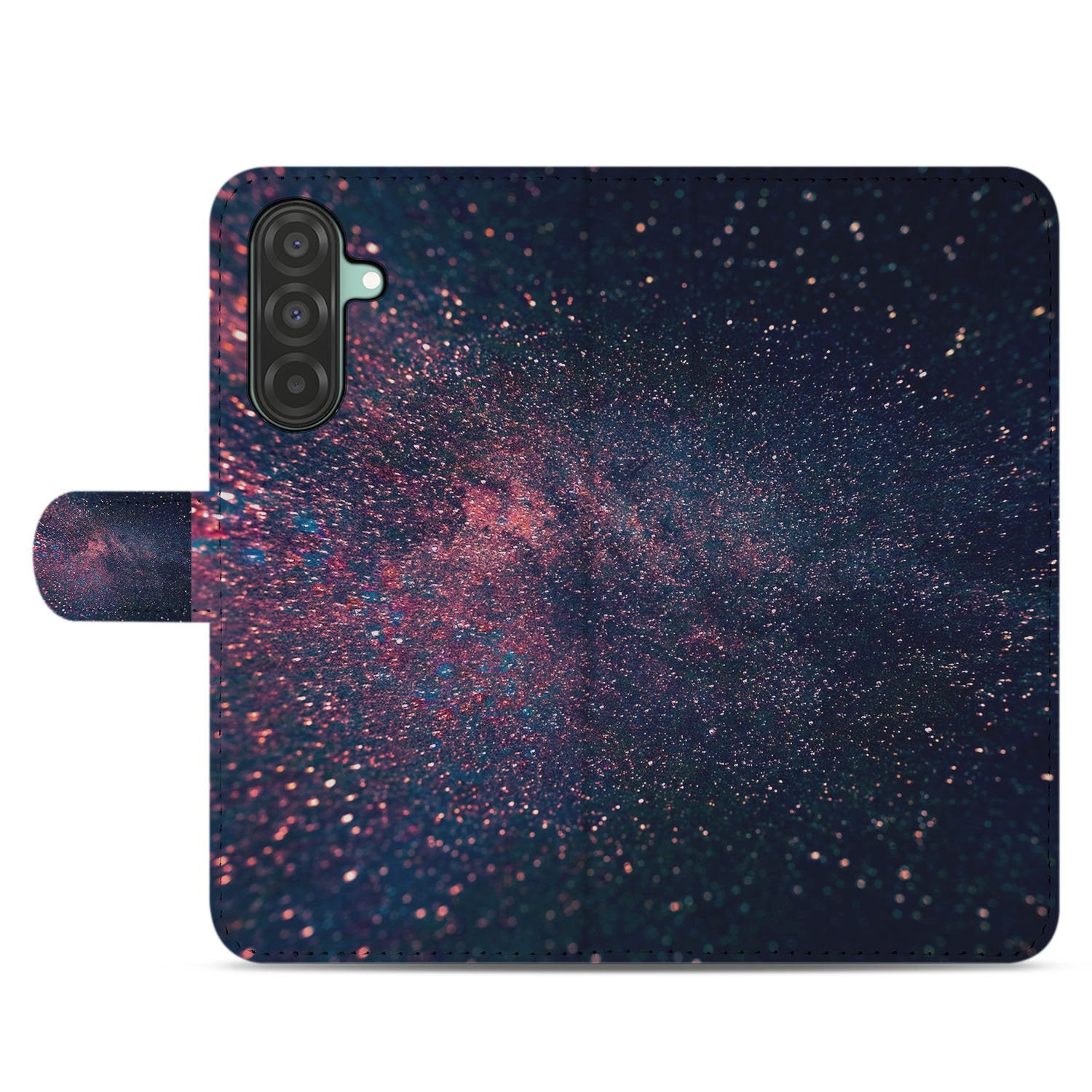 Samsung Galaxy A17 Book Case Stars Paars Blauw Glitter Hoesje Met 3 Pasjes