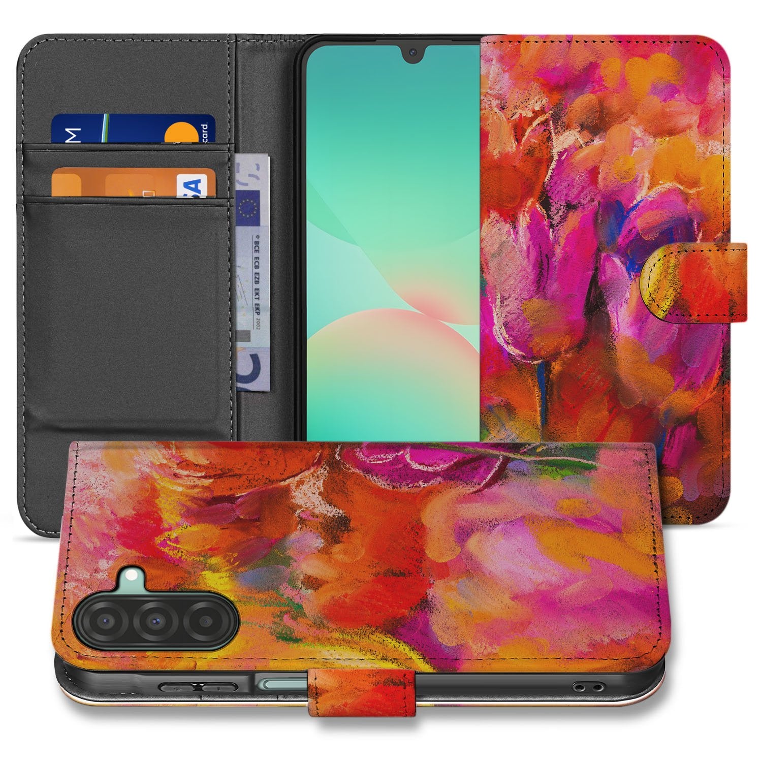 Samsung Galaxy A17 Bookcase Hoesje Tulips Met 3 Pasjes Kleurig