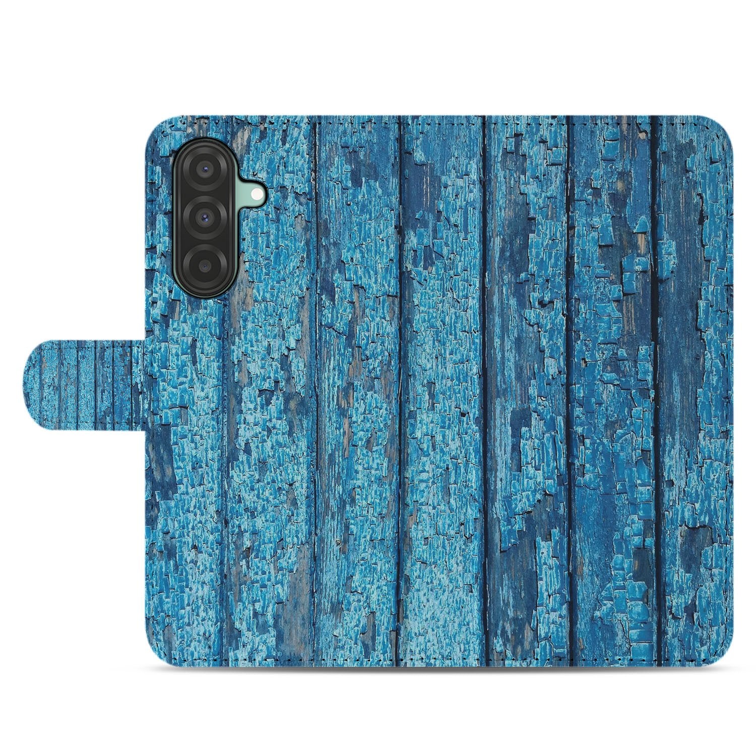 Samsung Galaxy A17 Book Case Afgebladderd Blauw Hout Met Pasjes