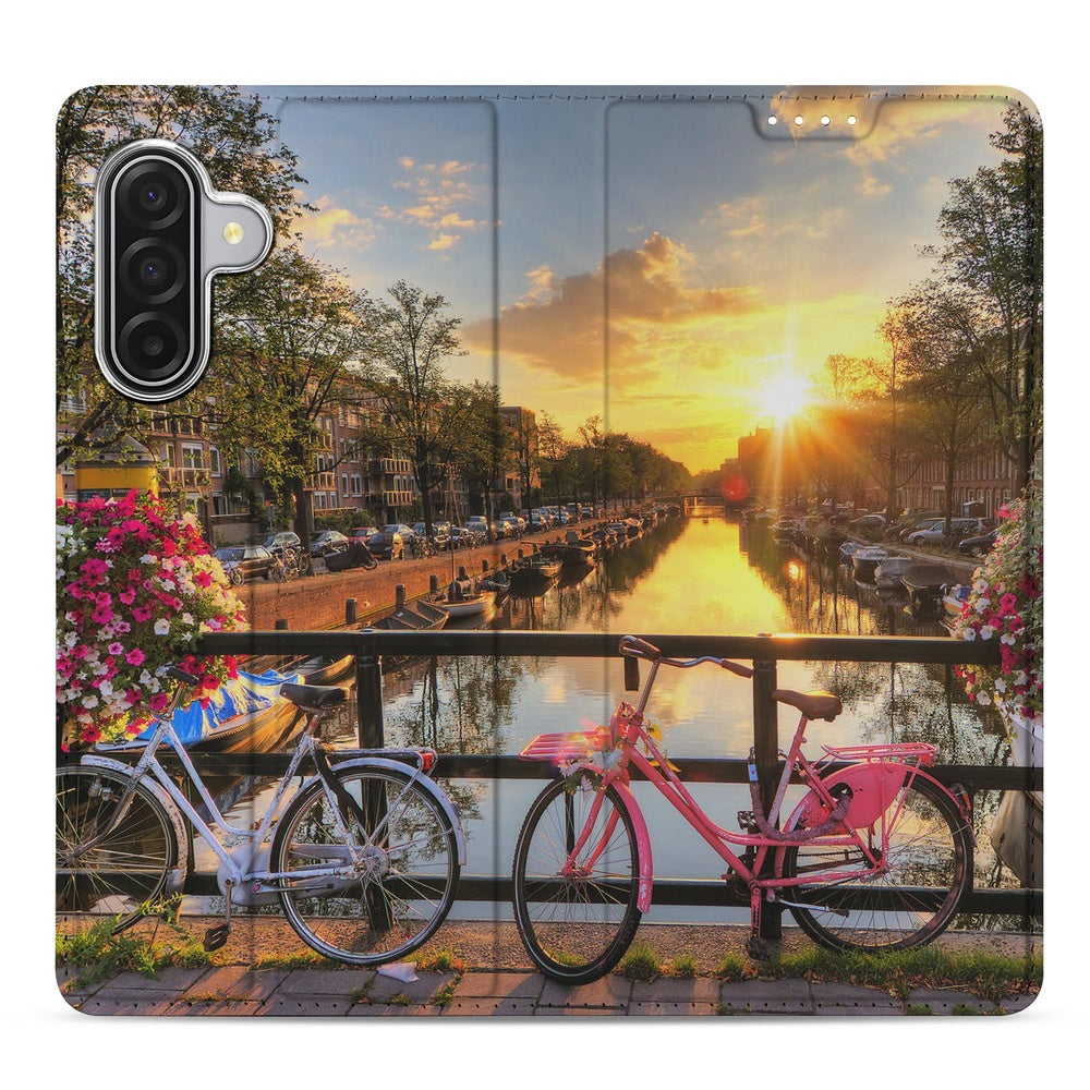 Book Case Samsung Galaxy A17 Amsterdamse Grachten fietsbrug zonlicht water