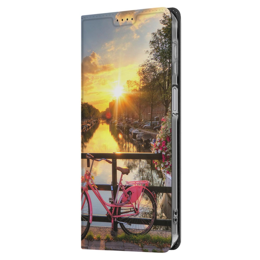 Book Case Samsung Galaxy A17 Amsterdamse Grachten fietsen brug zonsondergang