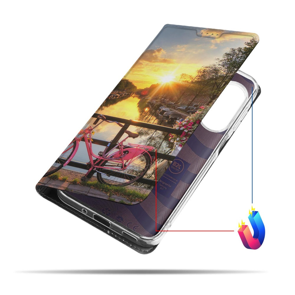Book Case Samsung Galaxy A17 Amsterdamse Grachten boekcase fiets zonlicht water