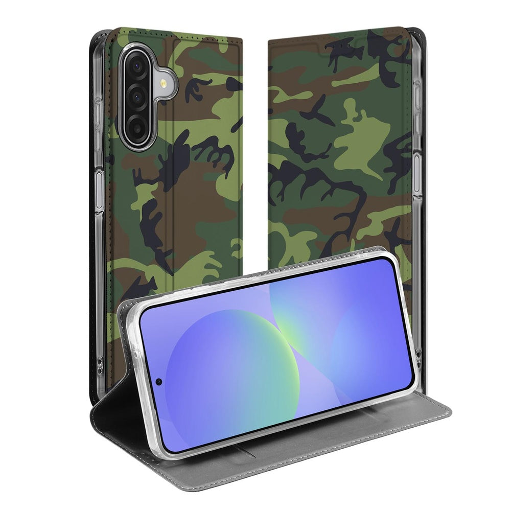 Samsung Galaxy A17 Book Case Army Dark book case camouflage vooraanzicht