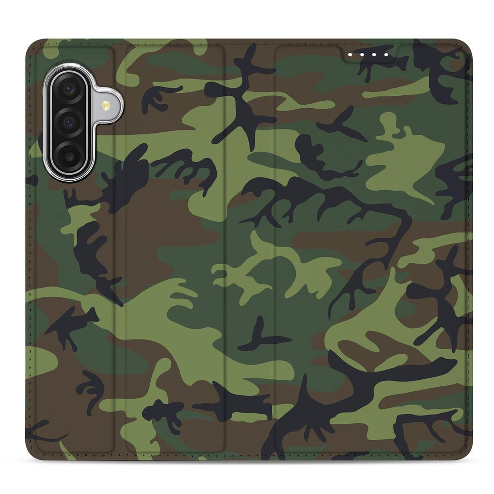 Samsung Galaxy A17 Book Case Army Dark boekhoes camouflage ontwerp bovenaanzicht