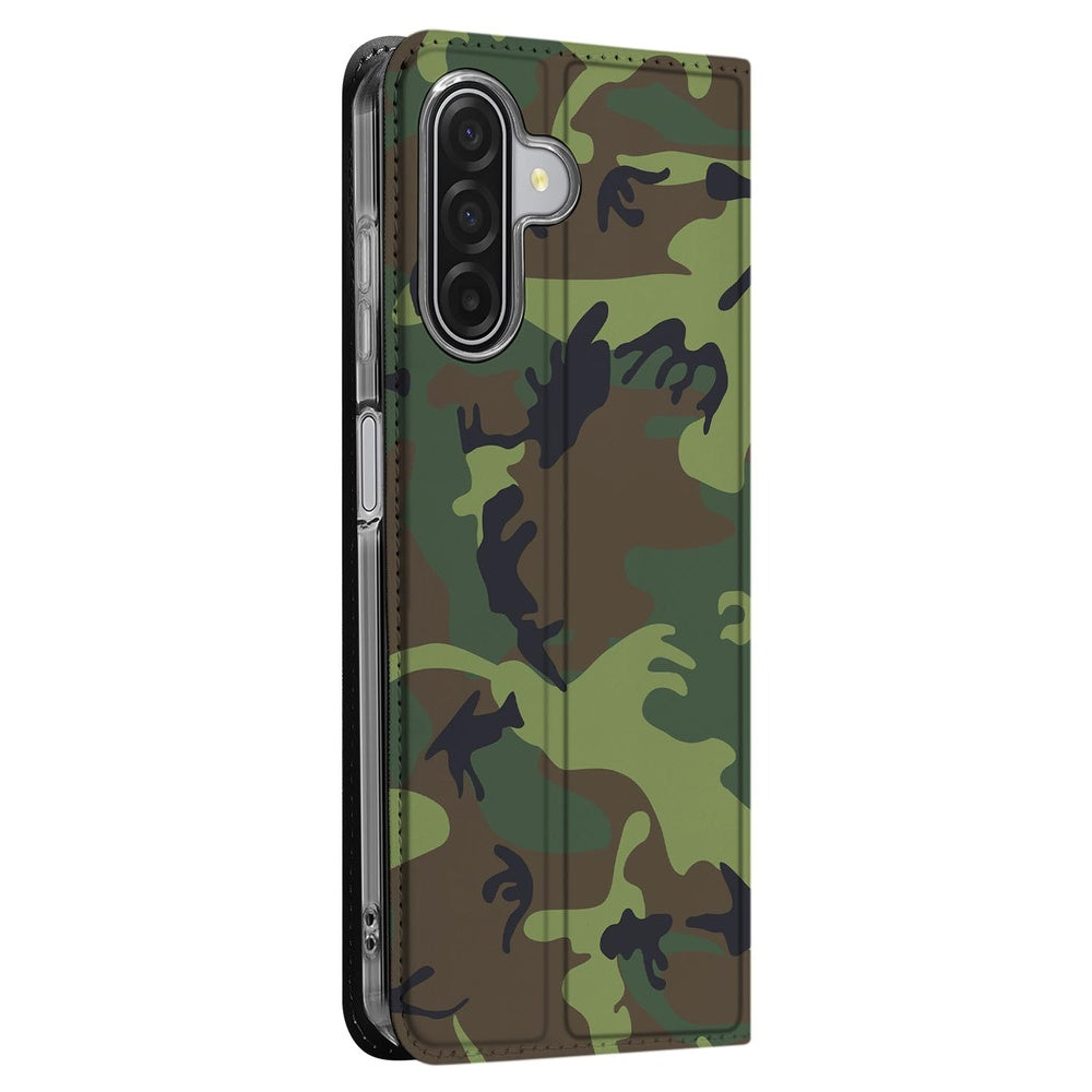 Samsung Galaxy A17 Book Case Army Dark bookcase camouflage design aanzicht