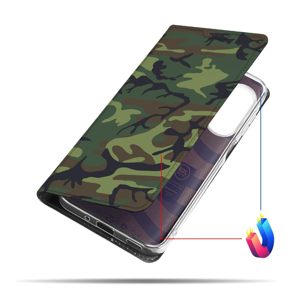 Samsung Galaxy A17 Book Case Army Dark boekhoes camouflage ontwerp aanzicht