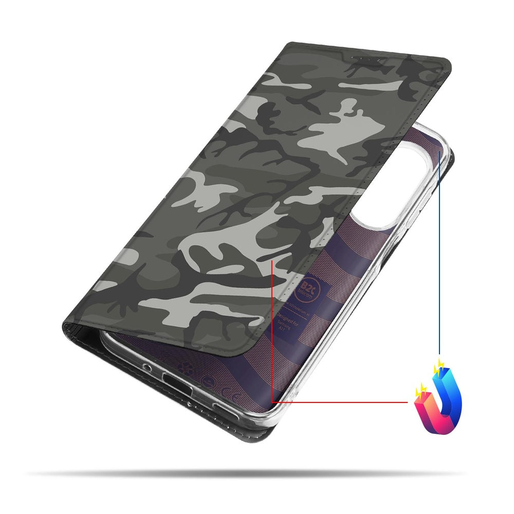 Samsung Galaxy A17 Book Cover Army Light camouflage book case aanzicht
