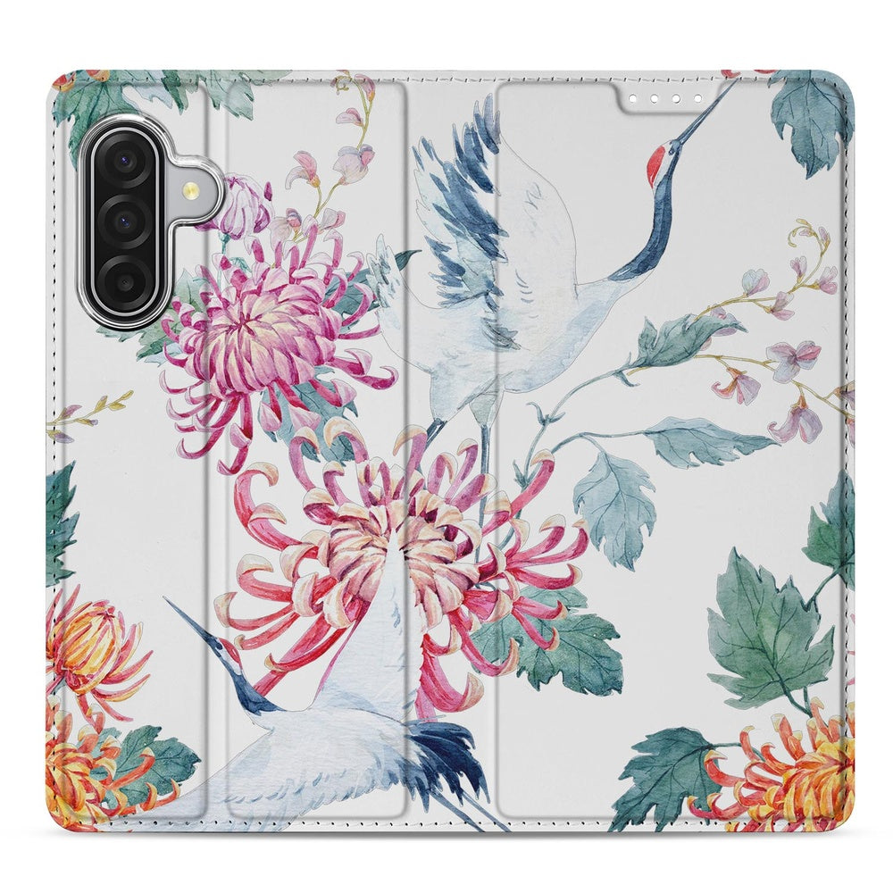Samsung Galaxy A17 Bird Flowers telefoonhoesje boek hoesje bloemen vogels