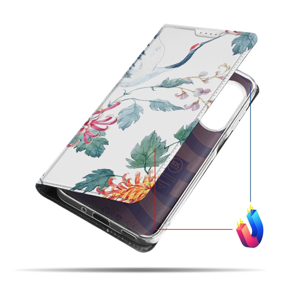 Samsung Galaxy A17 telefoonhoesje Bird Flowers boek hoesje aanzicht