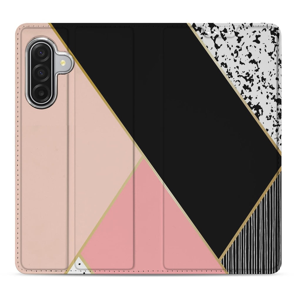 Samsung Galaxy A17 Wallet Case Black Pink Shapes design Black Pink Shapes aanzicht