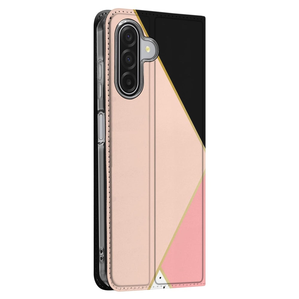 Samsung Galaxy A17 Wallet Case Black Pink Shapes zij aanzicht