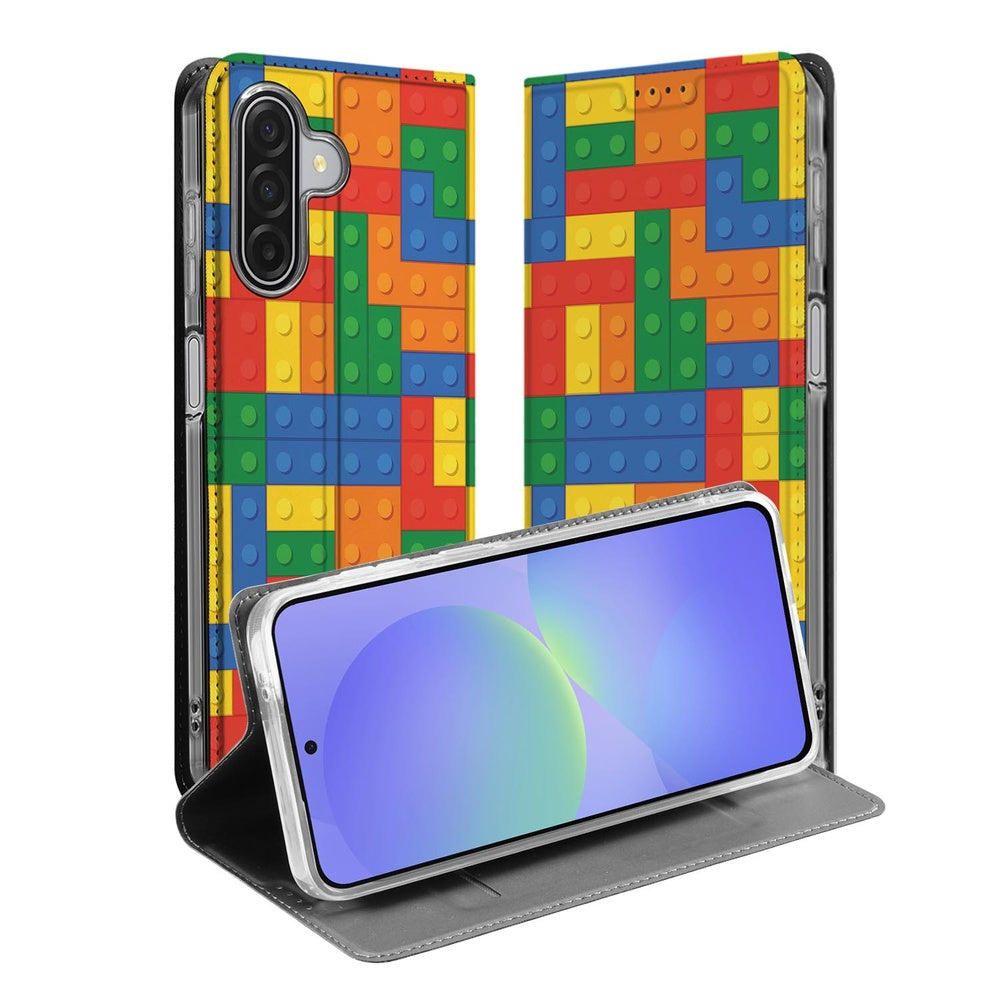 Samsung Galaxy A17 Telefoonhoesje Blokken Blokkenprint Book Case voorkant zijkant