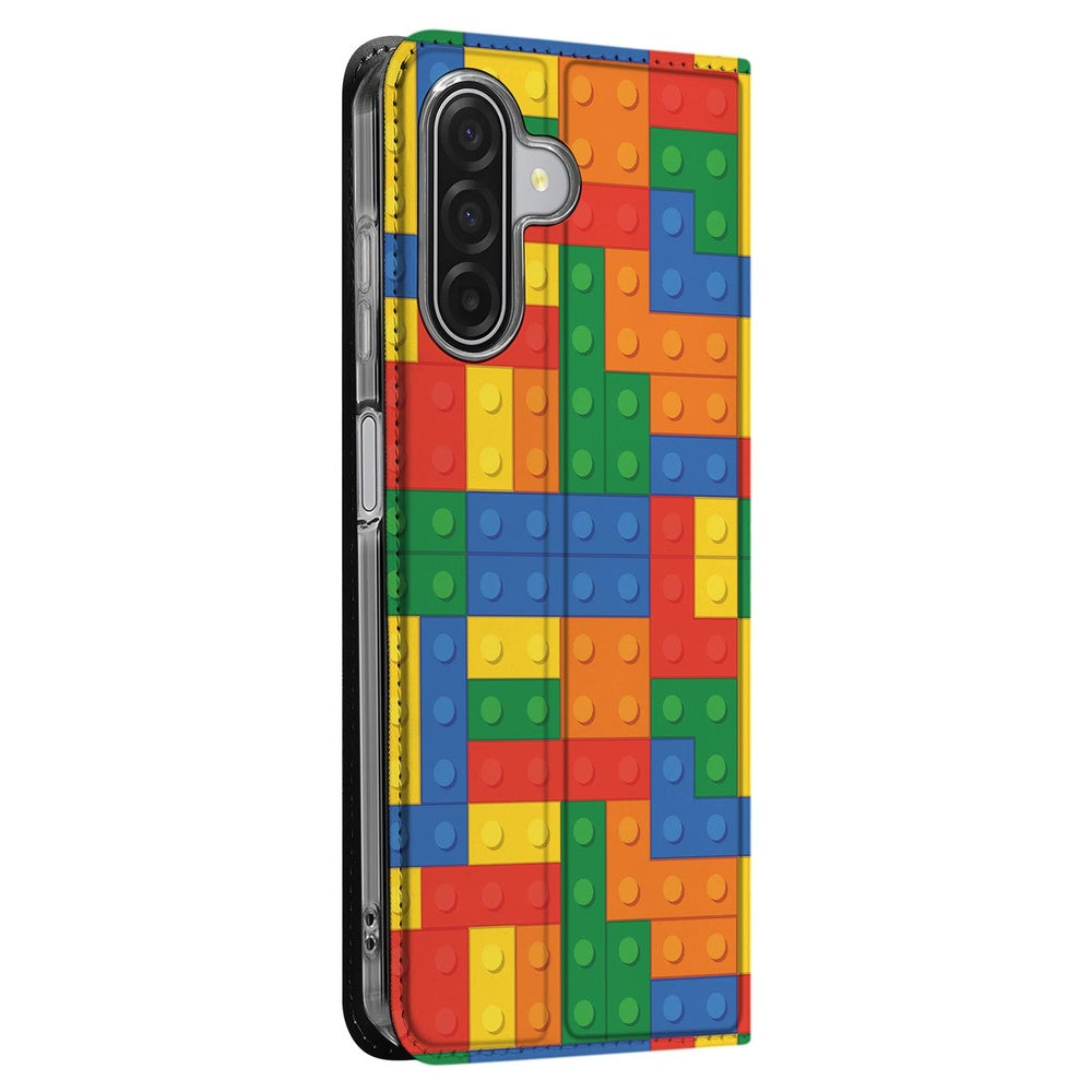 Samsung Galaxy A17 Telefoonhoesje Blokken blokkenprint book case zijaanzicht