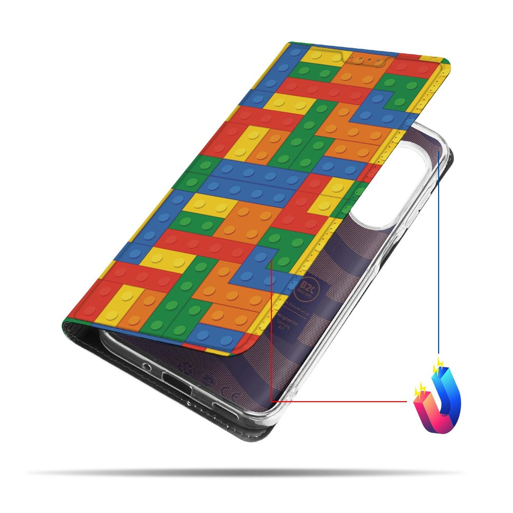 Samsung Galaxy A17 Telefoonhoesje Blokken Blokkenprint Book Case Zijkant
