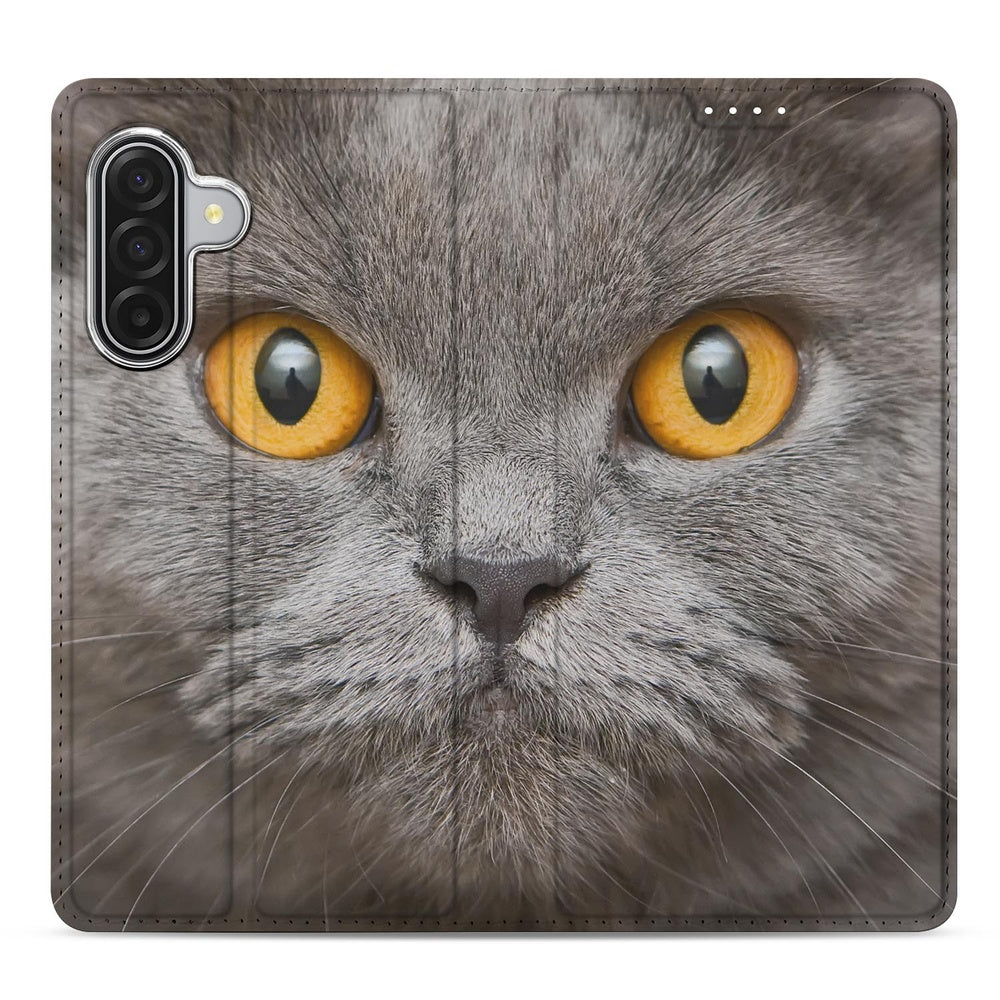Smart Cover Hoesje Samsung Galaxy A17 Britse Korthaar kat close-up grijs