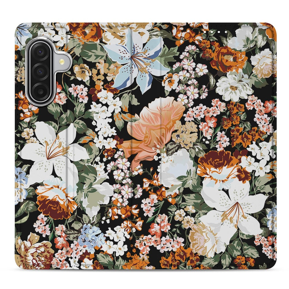 Samsung Galaxy A17 Dark Flowers Book Case bloemen design achterzijde