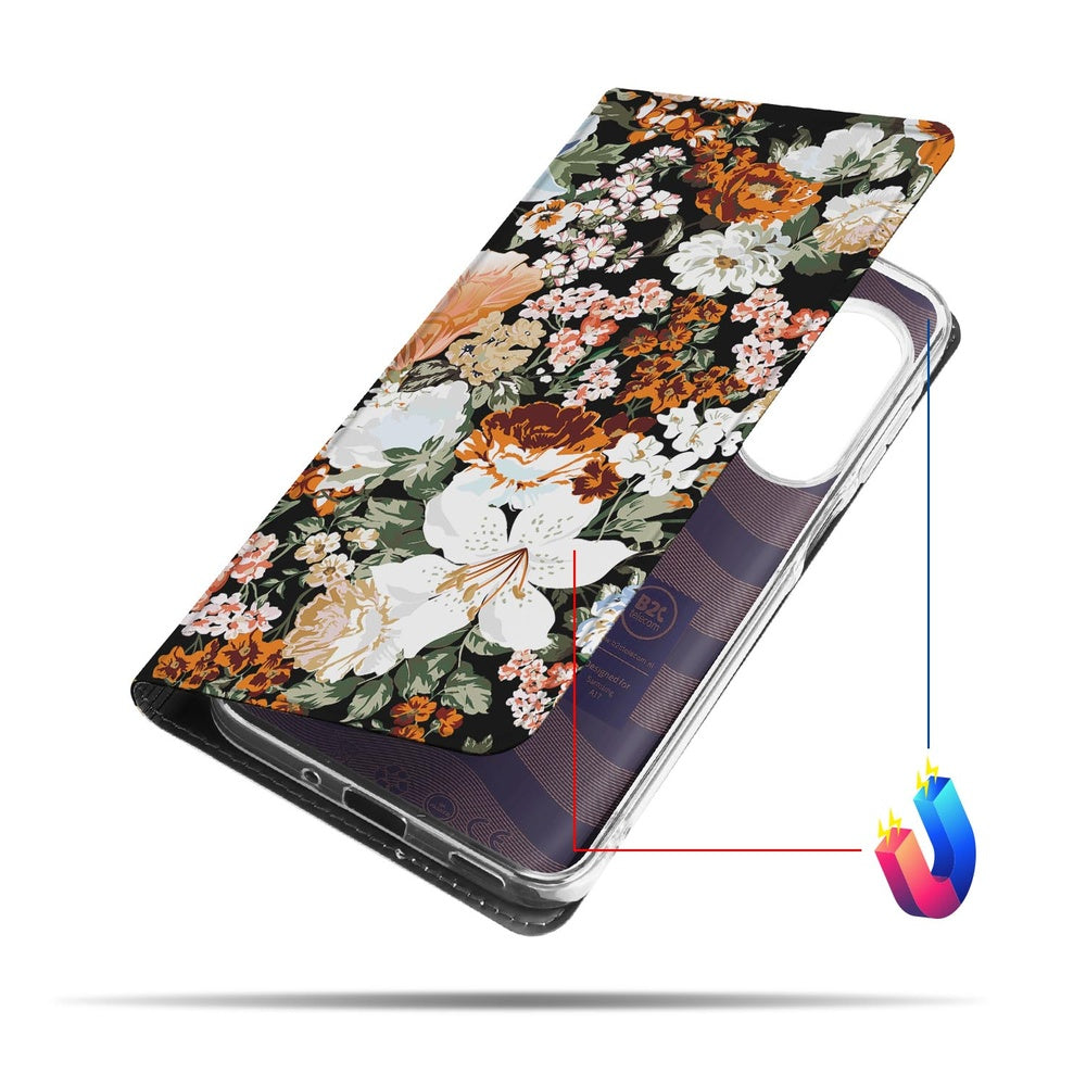 Samsung Galaxy A17 Dark Flowers Book Case zijkant bloemen ontwerp
