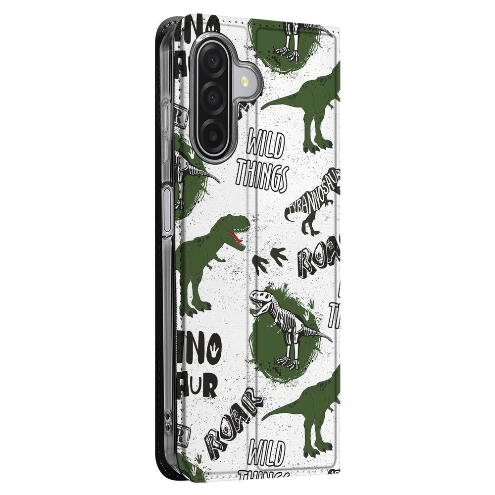 Samsung Galaxy A17 Stand Case Hoesje Dinosaurus print zijaanzicht