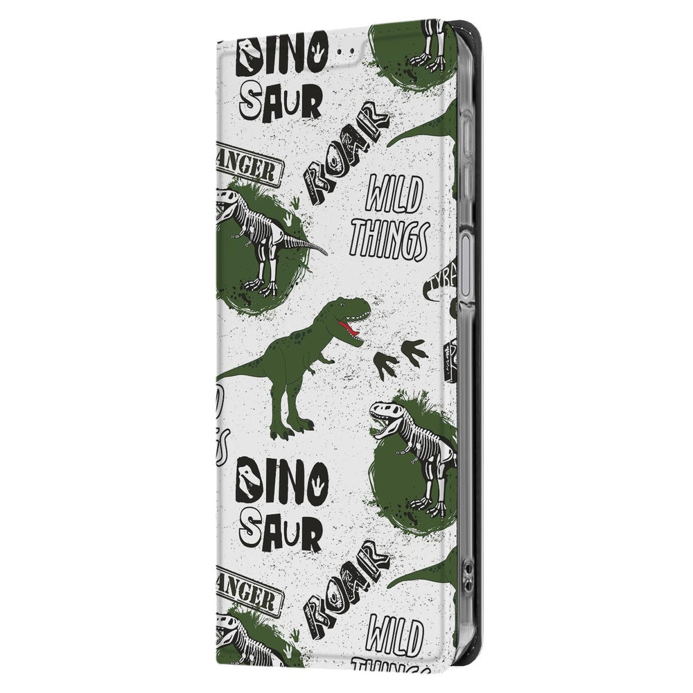 Stand Case Hoesje Samsung Galaxy A17 Dinosaurus dino print design zijaanzicht
