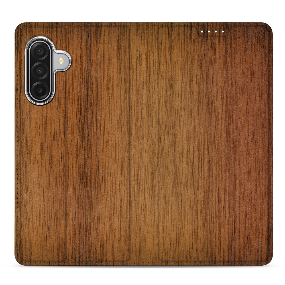 Samsung Galaxy A17 Book Wallet Case Donker Hout achterkant ontwerp bruin