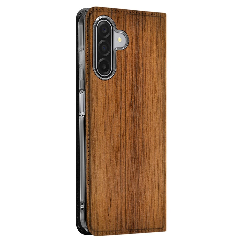 Samsung Galaxy A17 Book Wallet Case Donker Hout zij aanzicht