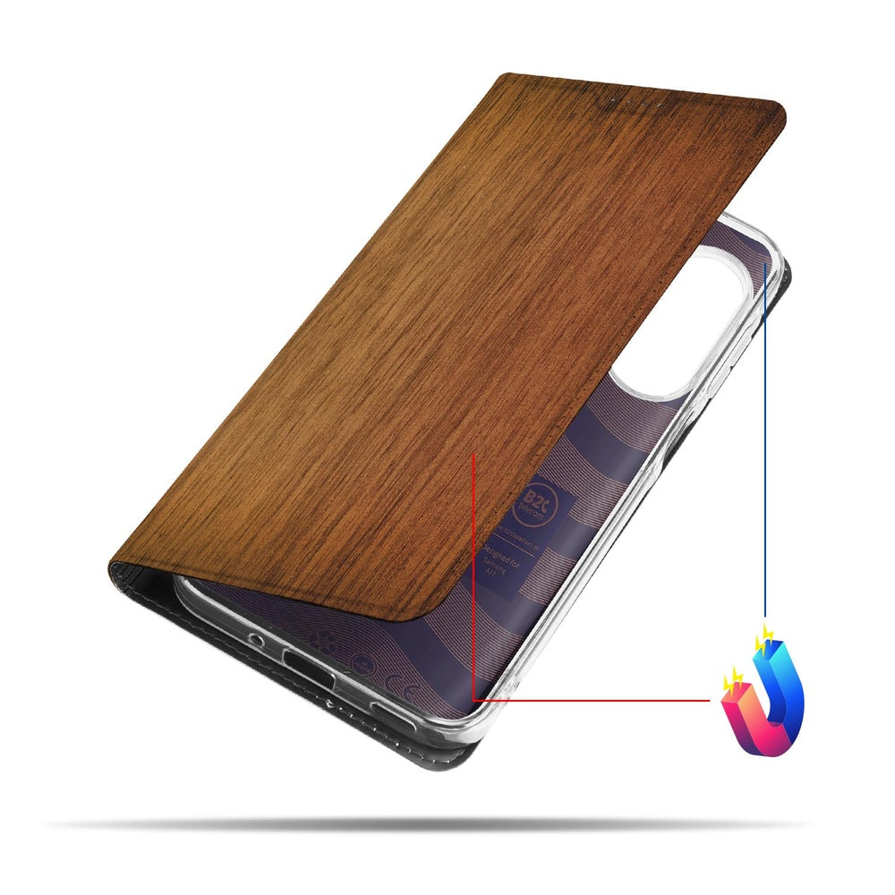 Samsung Galaxy A17 Book Wallet Case Donker Hout zijaanzicht
