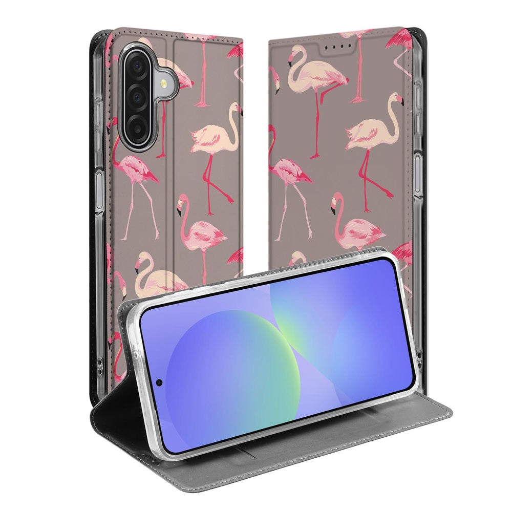 Samsung Galaxy A17 Book Wallet Case Flamingo voorkant en achterkant design