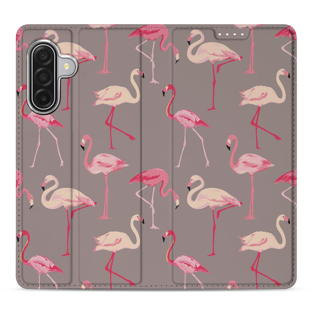 Samsung Galaxy A17 Book Wallet Case Flamingo boekenkast design voorkant