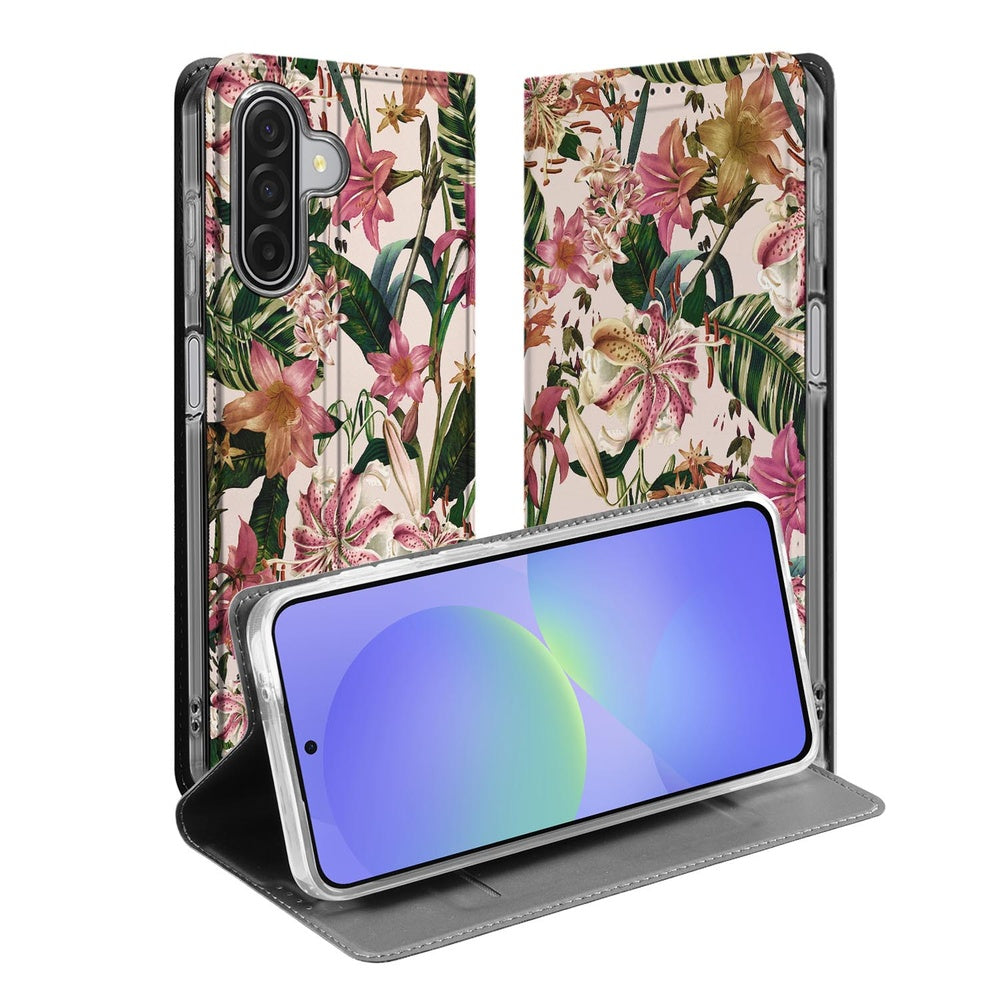Samsung Galaxy A17 Book Cover Flowers bloemen bladeren voor aanzicht