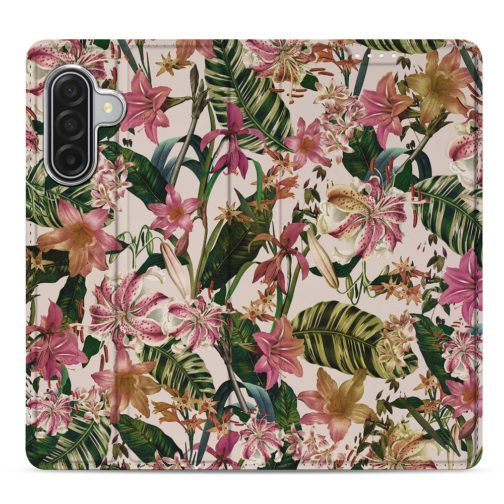 Samsung Galaxy A17 Book Cover Flowers boekhoes bloemen groen blad