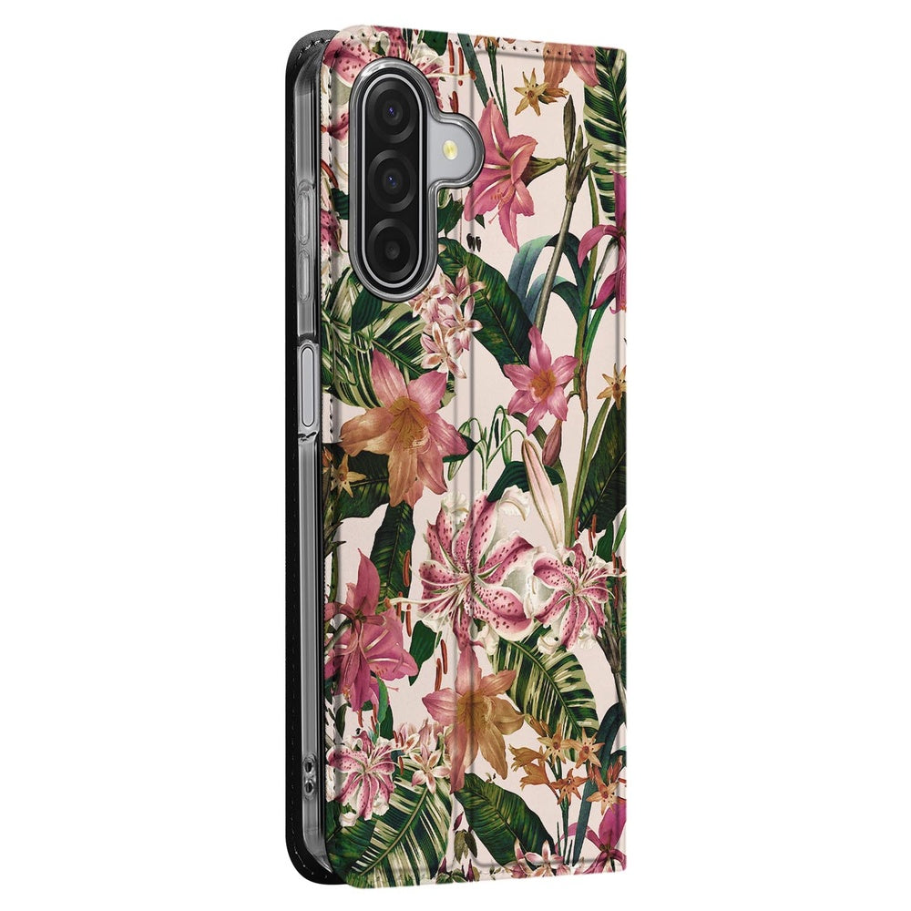 Samsung Galaxy A17 Book Cover Flowers bloemen bladeren zijaanzicht
