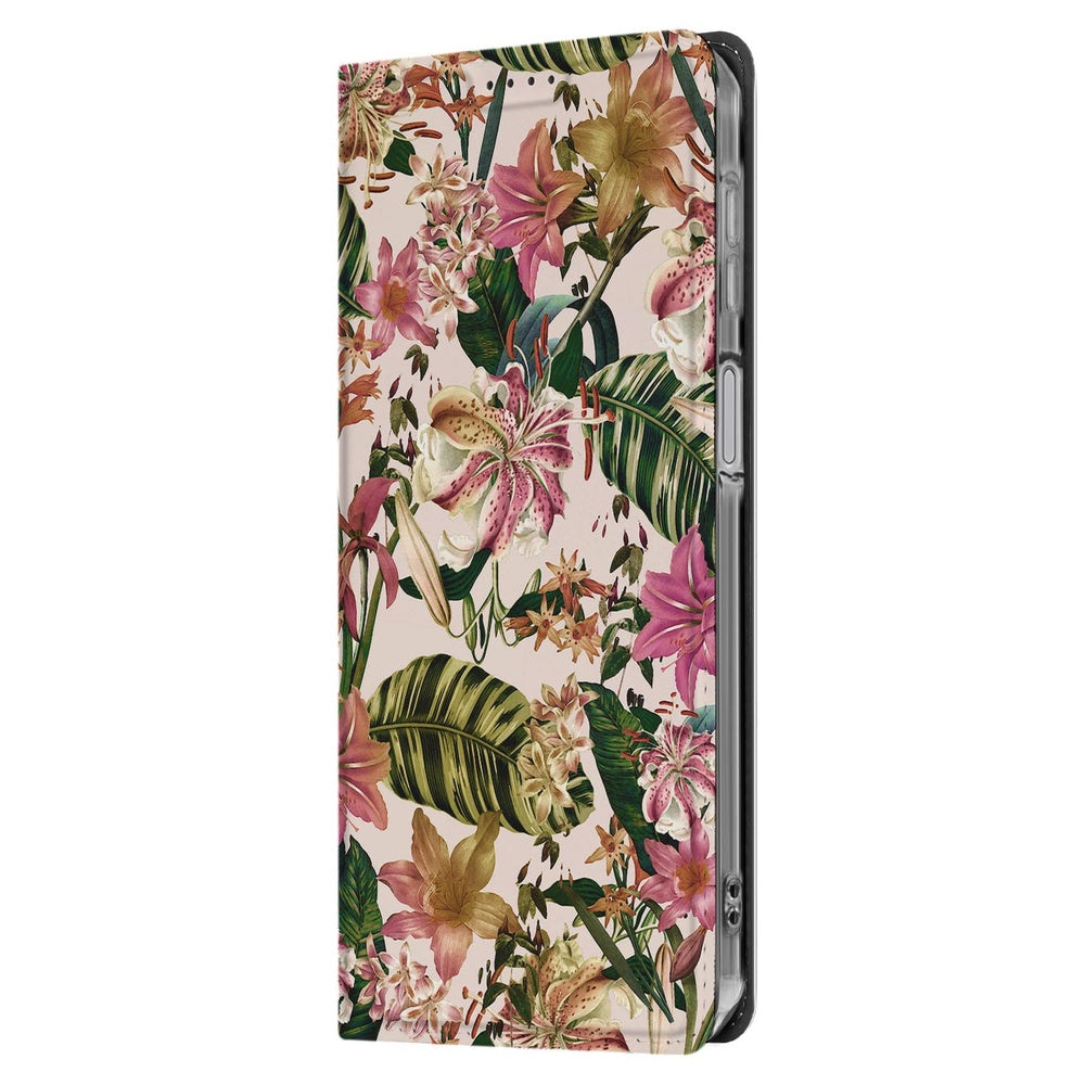 Samsung Galaxy A17 Book Cover Flowers bloemen bladeren zijkant