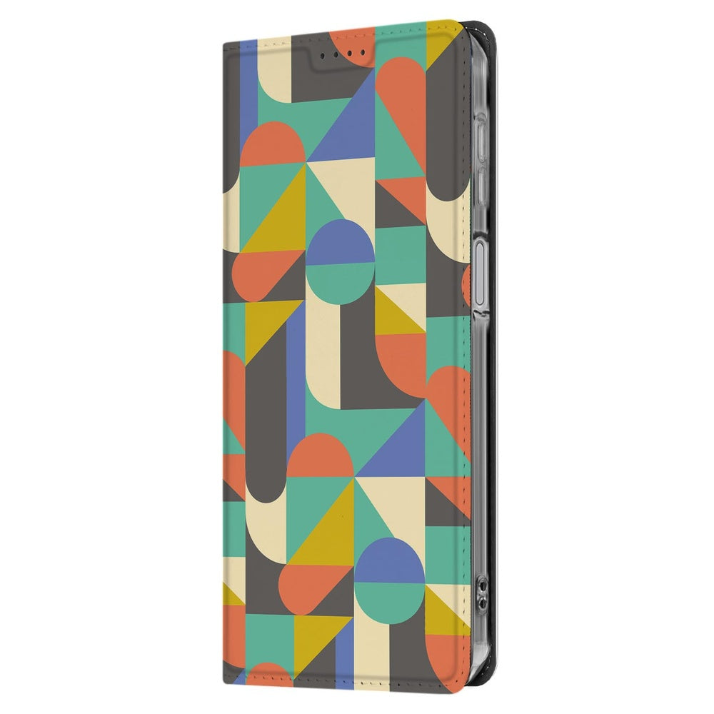 Samsung Galaxy A17 Book Wallet Case Funky Retro funky retro design geometrische vormen aanzicht