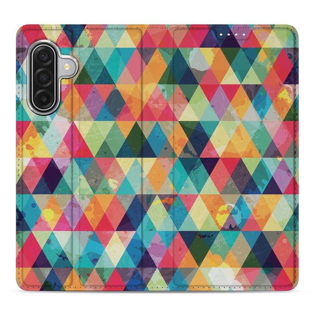 Samsung Galaxy A17 Flip Style Cover Geruit kleurenfull design geruit aanzicht