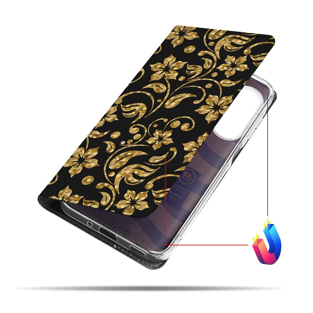 Samsung Galaxy A17 Bookcase Gouden Bloemen bookcase gouden bloemen zwart