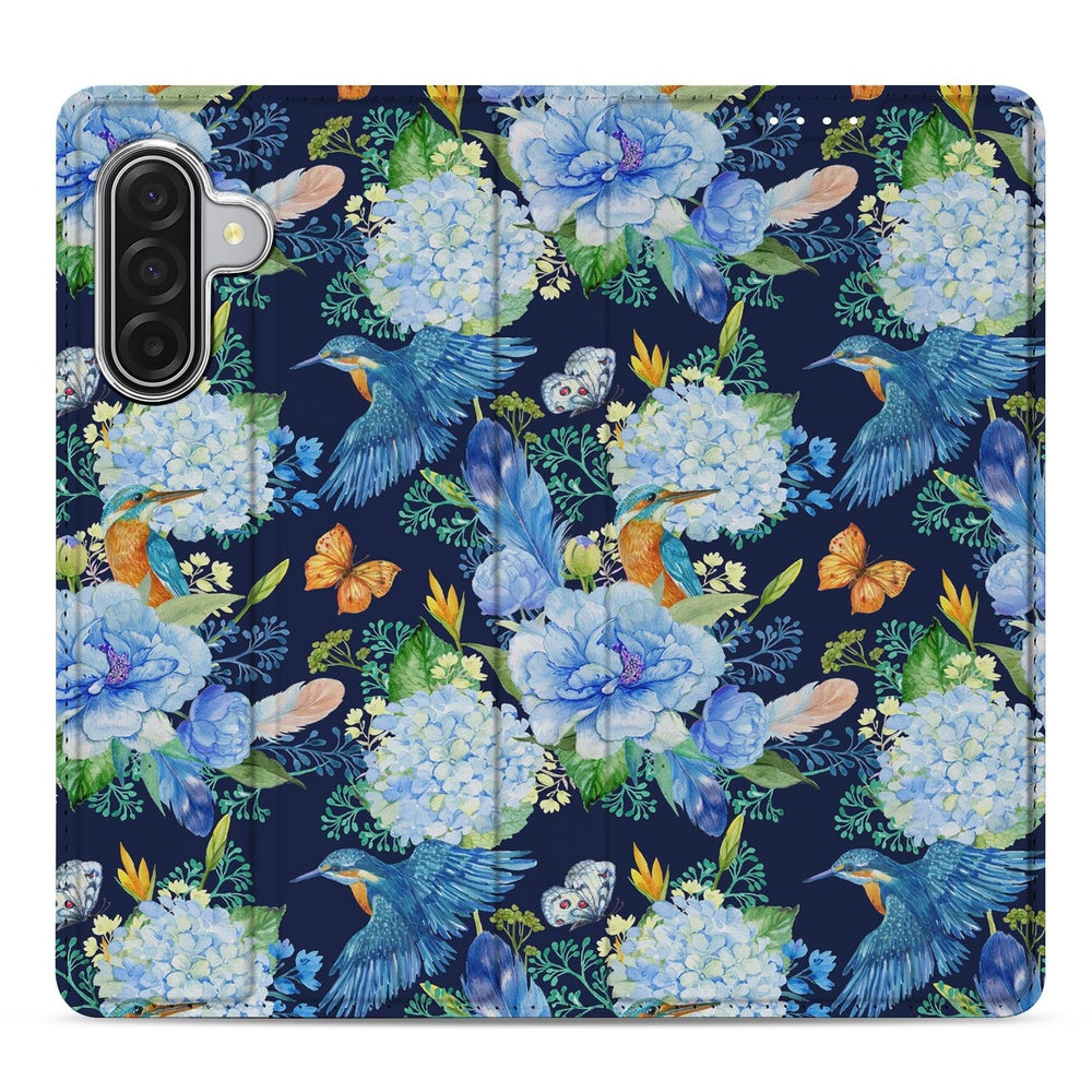 Wallet Case Samsung Galaxy A17 IJsvogel design bloemen aanzicht