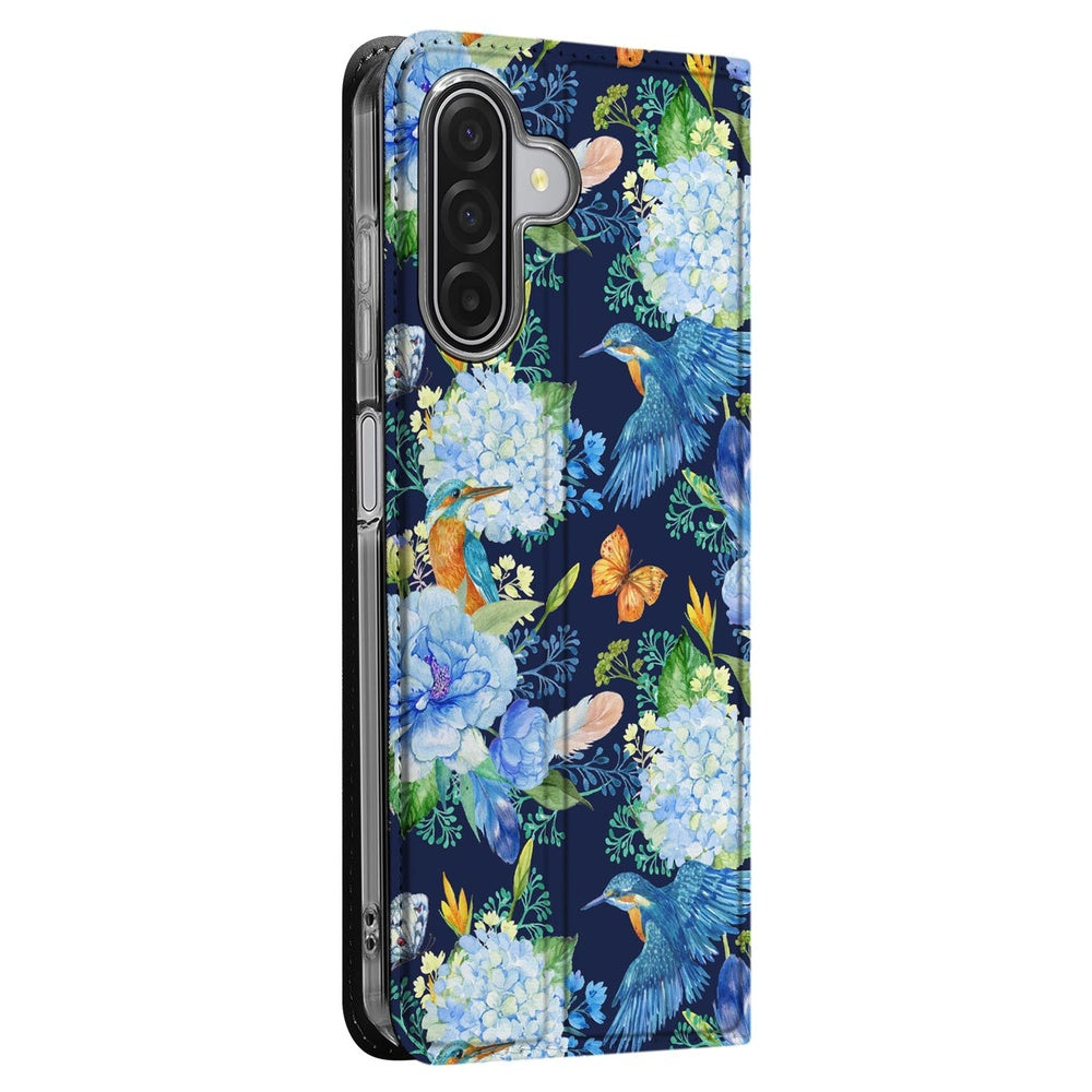 Wallet Case Samsung Galaxy A17 IJsvogel design bloem motief zijaanzicht