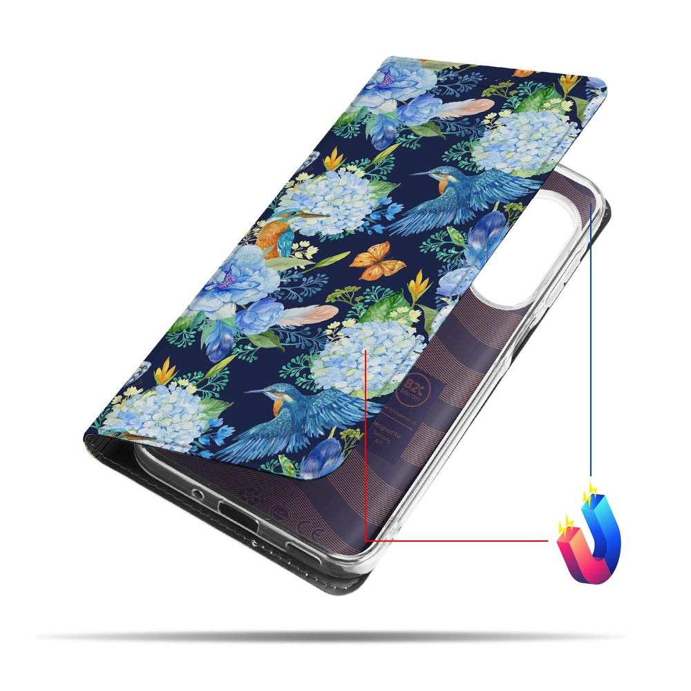 Wallet Case Samsung Galaxy A17 IJsvogel smartphone hoes met bloemenmotief