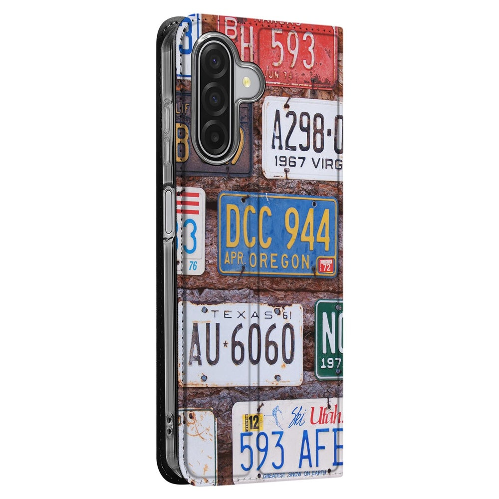 Samsung Galaxy A17 Flip Style Cover Kentekenplaten ontwerp Amerikaanse kentekenplaten zijaanzicht