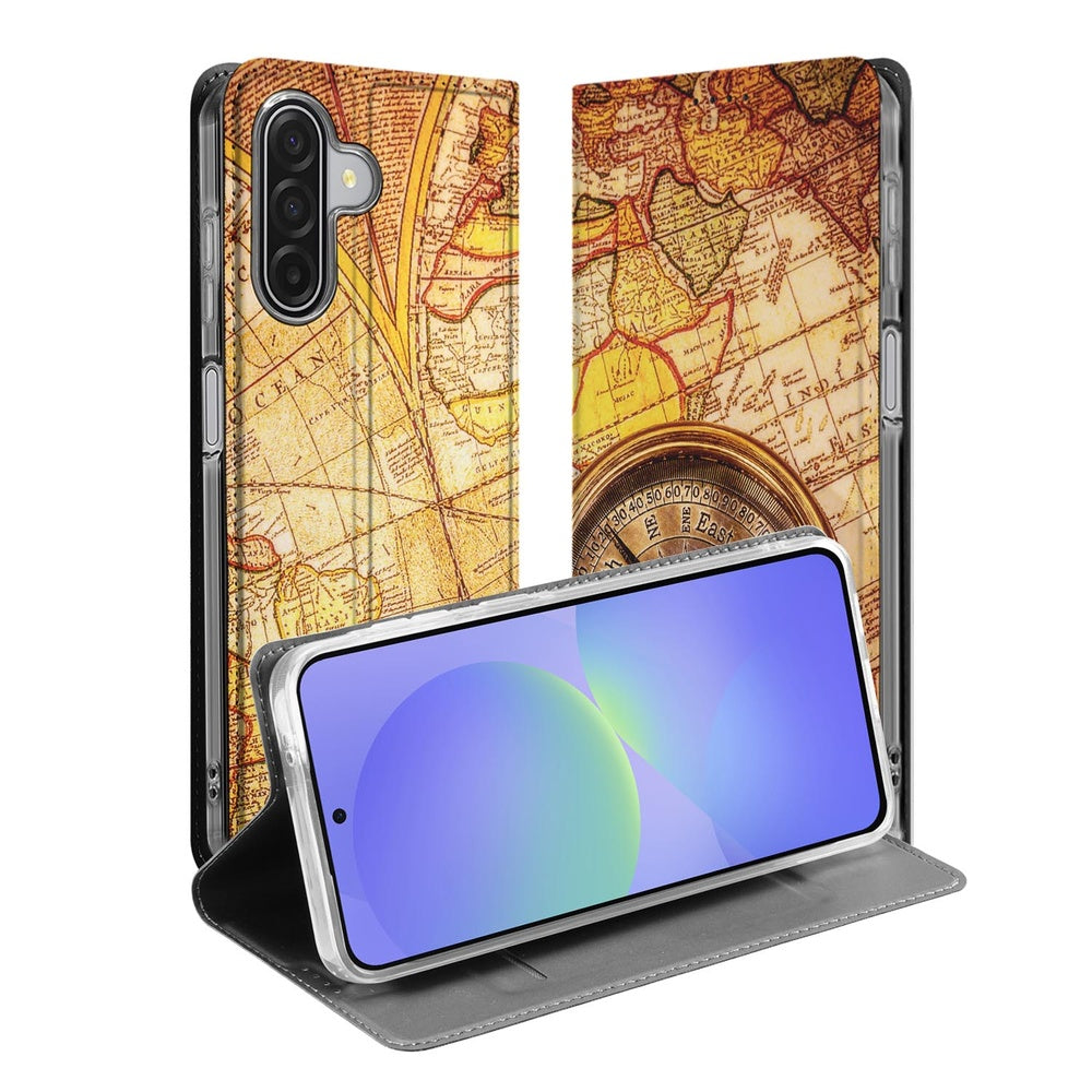 Samsung Galaxy A17 Book Cover Kompas wereldkaart design voorkant