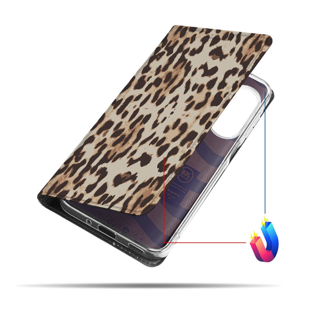 Smart Cover Hoesje Samsung Galaxy A17 Leopard Book Case Leopard-print aanzicht