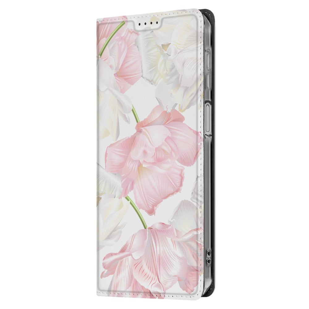 Samsung Galaxy A17 Book Wallet Case Lovely Flowers zijkant bloemen wit roze
